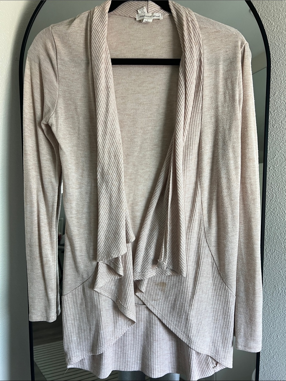 Light Beige Draped Open-Front Women's Sweater Cardigan